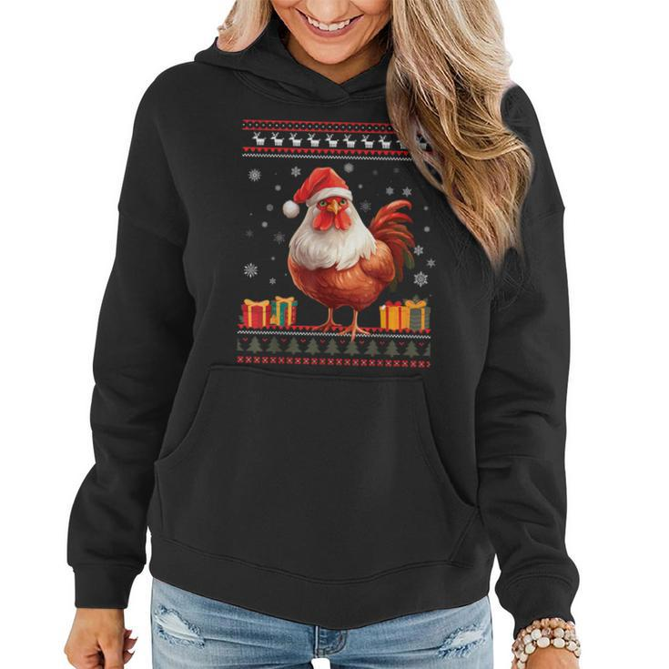 Christmas Chicken Santa Hat Ugly Christmas Sweater Women Hoodie