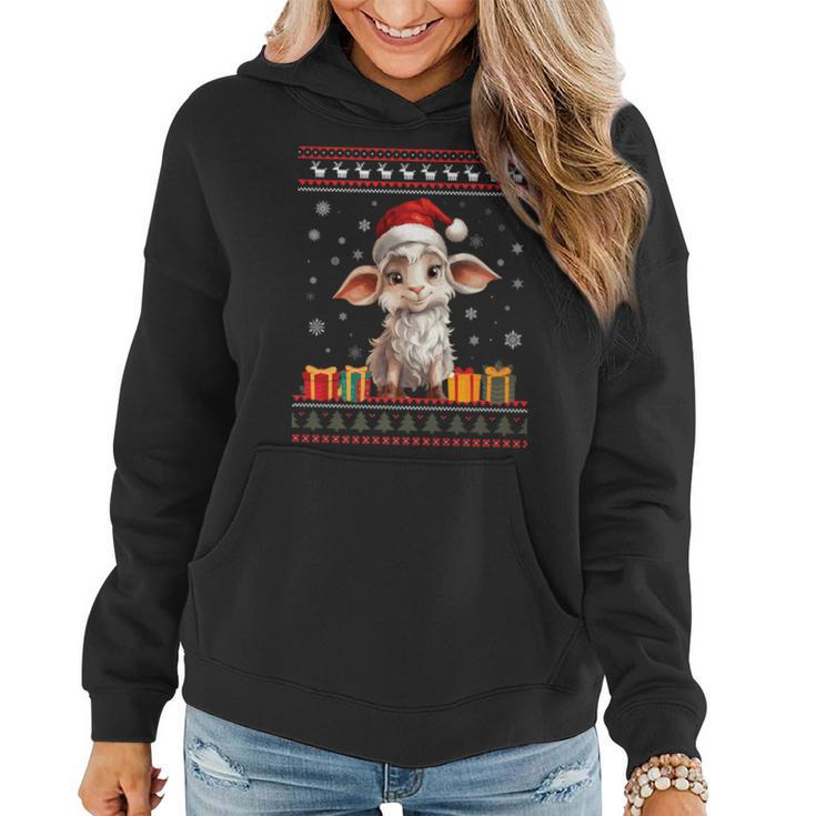 Christmas Goat Santa Hat Ugly Christmas Sweater Women Hoodie