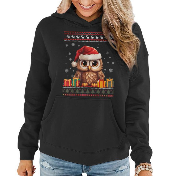 Christmas Owl Santa Hat Ugly Christmas Sweater Women Hoodie