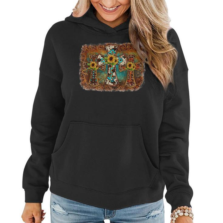 Cowhide Turquoise Jesus Cross Faith Christian Cowgirl Rodeo  Faith Funny Gifts Women Hoodie