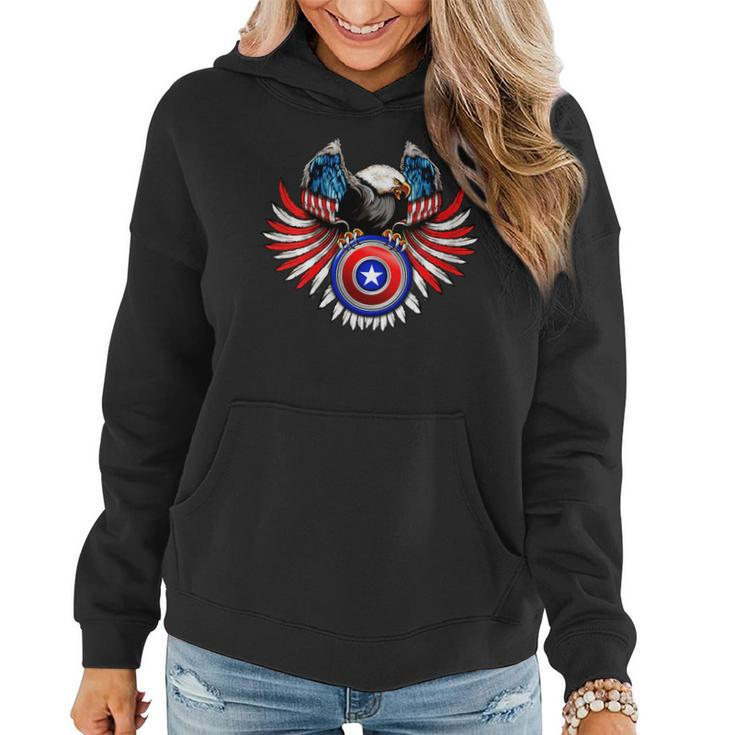 Crest Eagle Shield Wings Star American Flag  4Th Of July  Women Hoodie