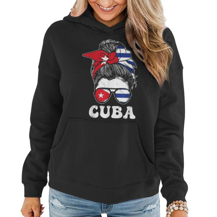 Cuban Girl Flag Messy Hair Bun Republic Of Cuba Heritage Women Hoodie
