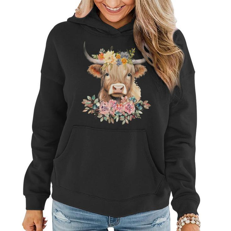 Cute Baby Highland Cow With Flowers Calf Animal Christmas Women Hoodie