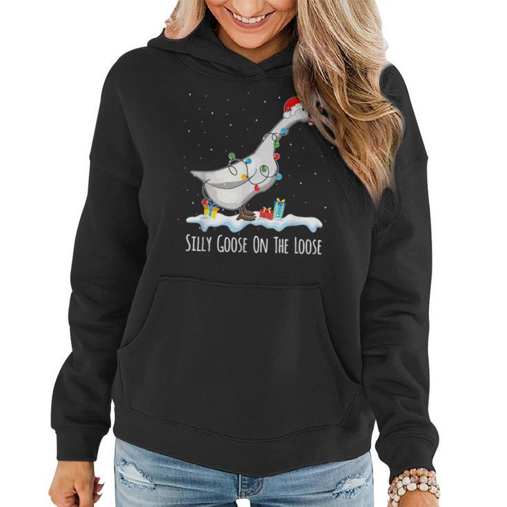 Cute Santa Duck Silly Goose On The Loose Christmas Women Hoodie