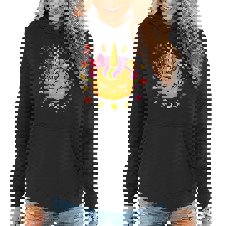 Cute Halloween Unicorn Pumpkin Autumn Fall Leaves Unicorn Halloween Women Hoodie