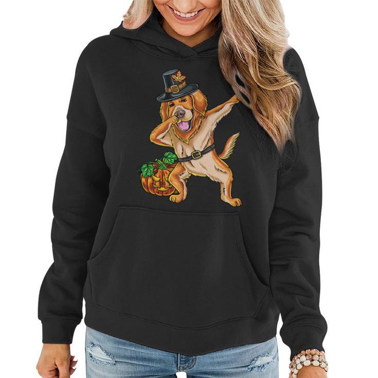 Dabbing Pilgrim Golden Retriever Girls Thanksgiving Women Hoodie