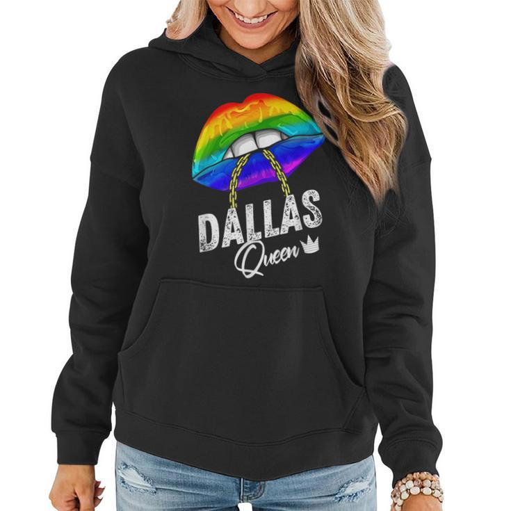 Dallas Queen Lgbtq Gay Pride Texas Lesbian Lips Rainbow  Women Hoodie