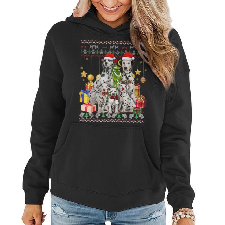 Dalmatian Ugly Christmas Sweater Santa Hat Women Hoodie