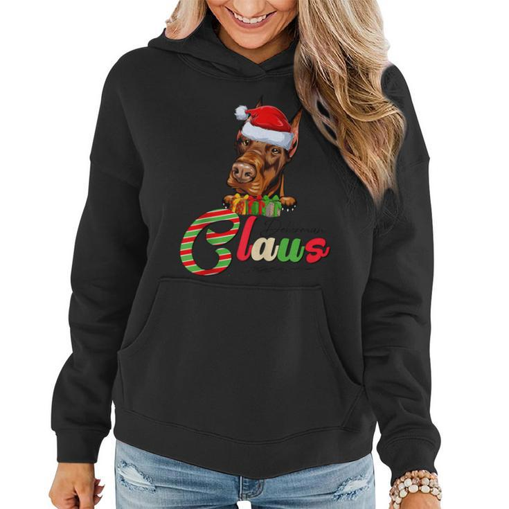 Doberman Claus Dog Lovers Santa Hat Ugly Christmas Sweater Women Hoodie