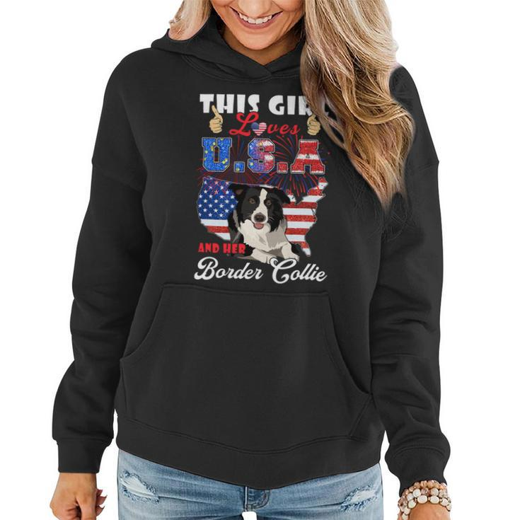 Dog Border Collie This Girl Loves Usa And Her Dog 4Th Of July Border Collie Women Hoodie