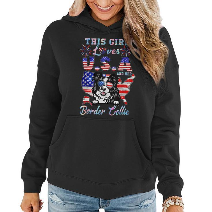Dog Border Collie This Girl Loves Usa And Her Dog Border Collie 4Th Of July Women Hoodie