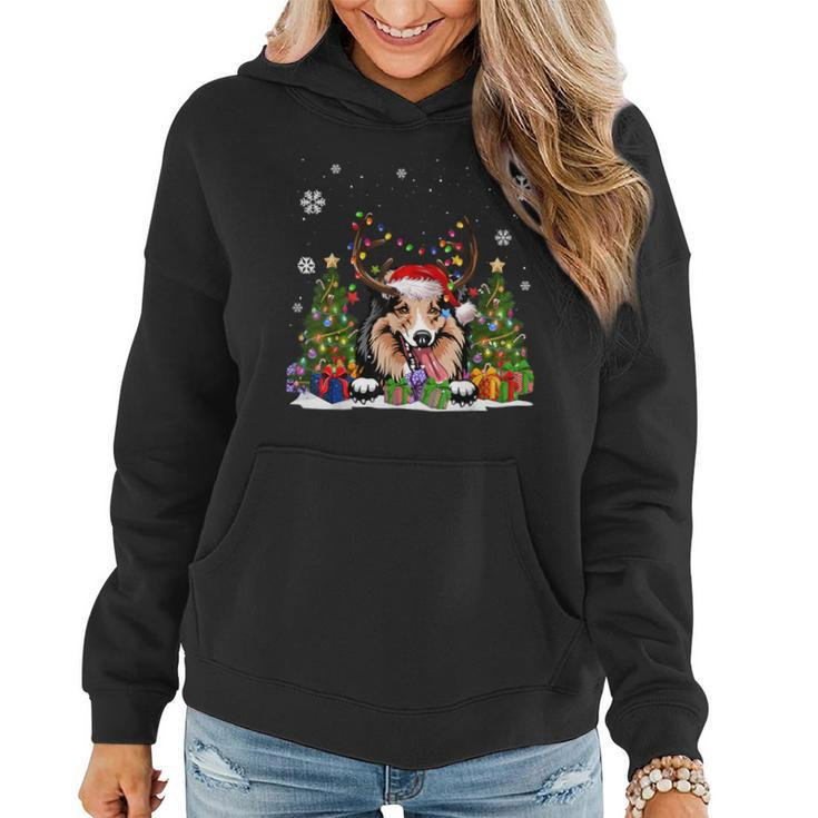 Dog Lover Shetland Sheepdog Santa Hat Ugly Christmas Sweater Women Hoodie