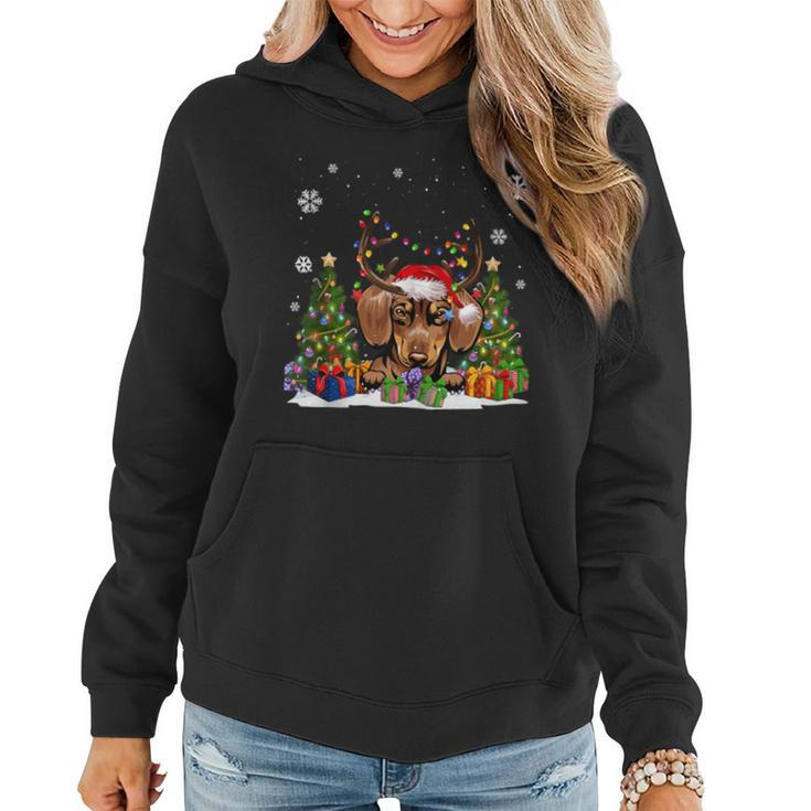 Dog Lovers Cute Dachshund Santa Hat Ugly Christmas Sweater Women Hoodie