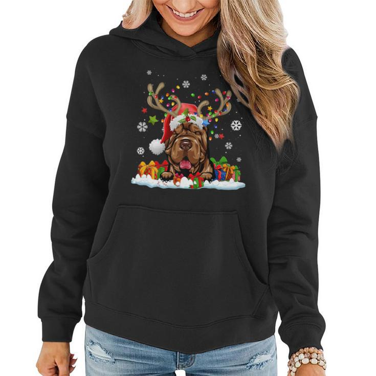 Dog Lovers Cute Shar Pei Santa Hat Ugly Christmas Sweater Women Hoodie