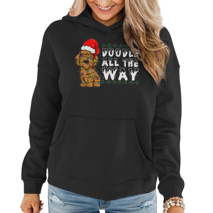 Doodle All The Way Goldendoodle Santa Hat Christmas Women Hoodie