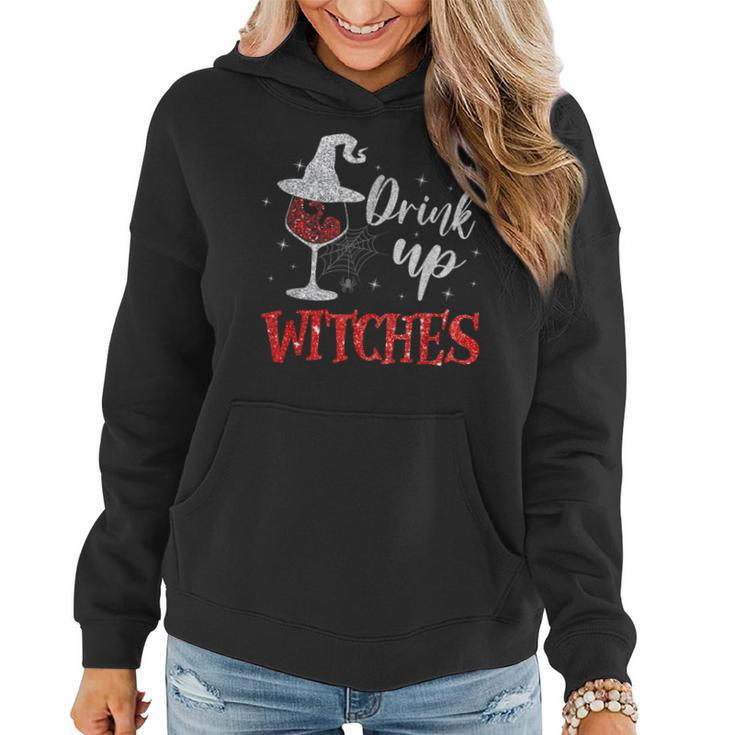Drink Up Witches Wine Glass Halloween Drinking Women Hoodie
