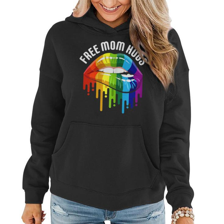 Dripping Lips Rainbow Lgbtq Mother Free Mom Hugs Gift For Womens Women Hoodie
