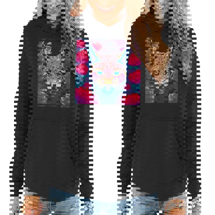 Eurasian Lynx Animal Roses Flower Pattern Graphic Women Hoodie