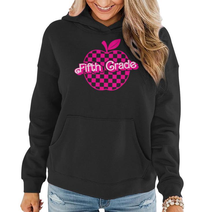 Fifth Grade Pink Checkered Apple Teacher 5Th Grade Women Hoodie