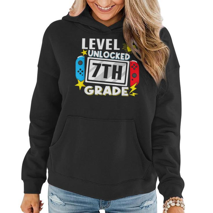 First Day Of 7Th Grade Level Unlocked Game Back To School Women Hoodie