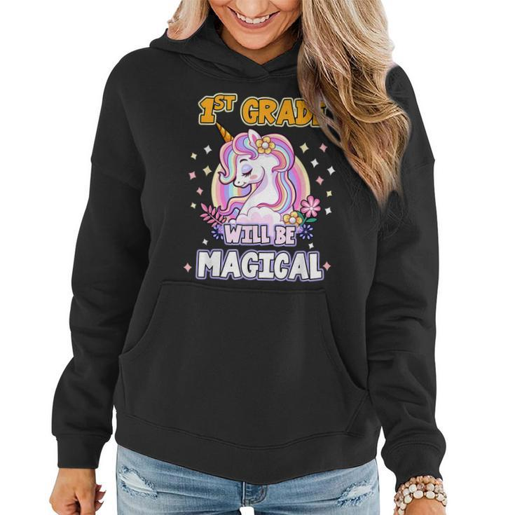 First Grade Will Be Magical Cute Unicorn Rock 1St Grade Girl Women Hoodie