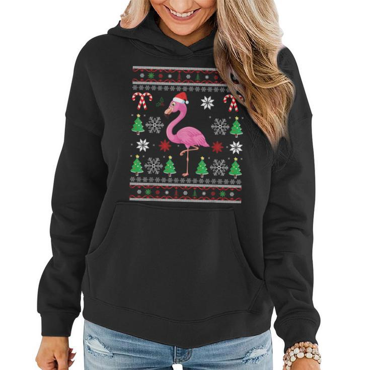 Flamingo Christmas Lights Santa Hat Ugly Christmas Sweater Women Hoodie