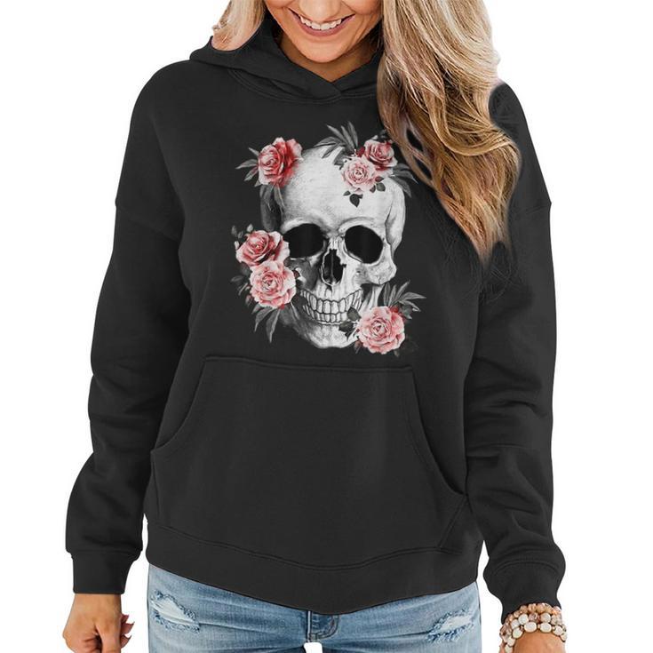 Floral Sugar Skull Rose Flowers Mycologist Gothic Goth Women Hoodie