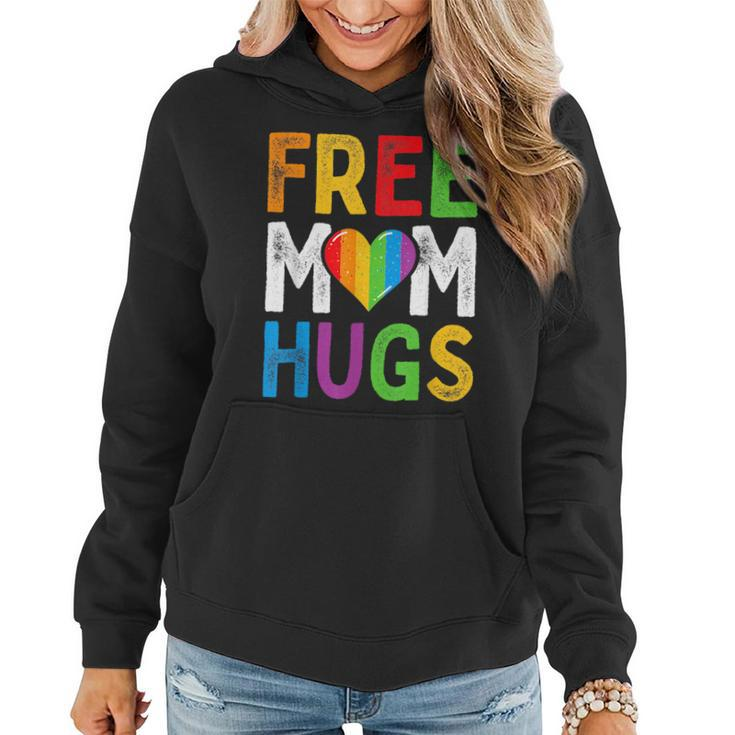 Free Mom Hugs Rainbow Heart Lgbt Ally Pride Month Retro  Women Hoodie