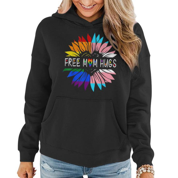 Free Mom Hugs Sunflower Rainbow Heart Lgbt Lesbian Gay Pride  Women Hoodie