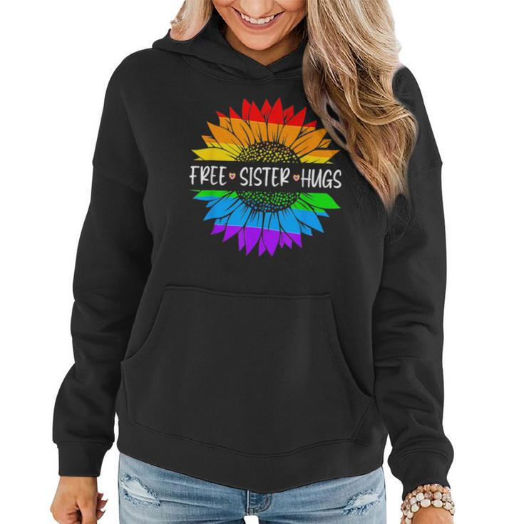 Free Sister Hugs Rainbow Sunflower Lgbt Gay Pride Month  Women Hoodie