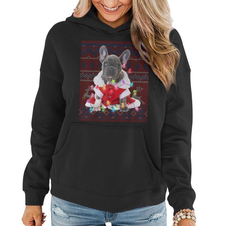 French Bulldog Christmas Lights Ugly Sweater Dog Lover Women Hoodie