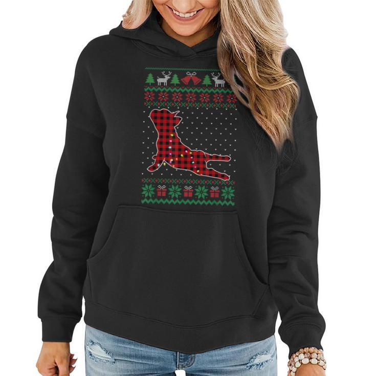 Frenchie Red Plaid Buffalo Ugly Christmas Sweater Women Hoodie