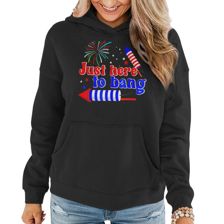 Funny 4Th Of July Fireworks Just Here To Bang American Flag Women Hoodie