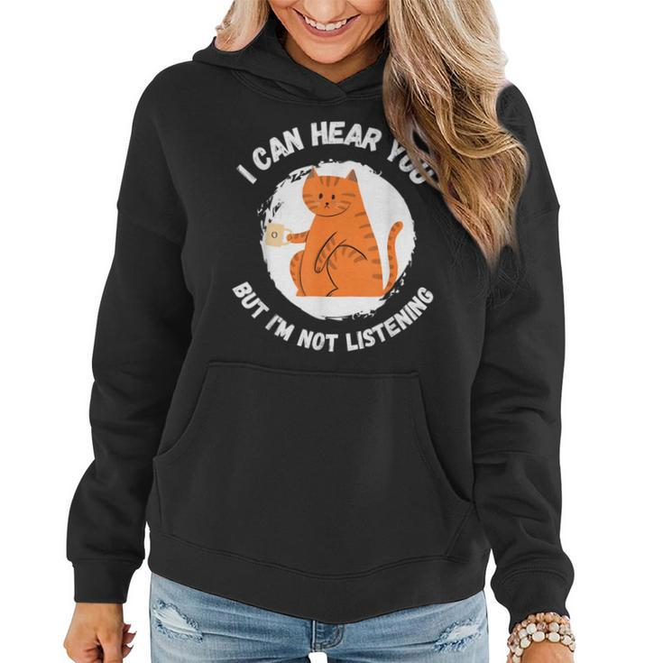 Funny Cat I Can Hear You But Im Listening Cat And Coffee  Women Hoodie