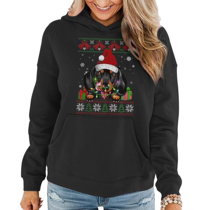 Dog Lovers Dachshund Santa Hat Ugly Christmas Sweater Women Hoodie