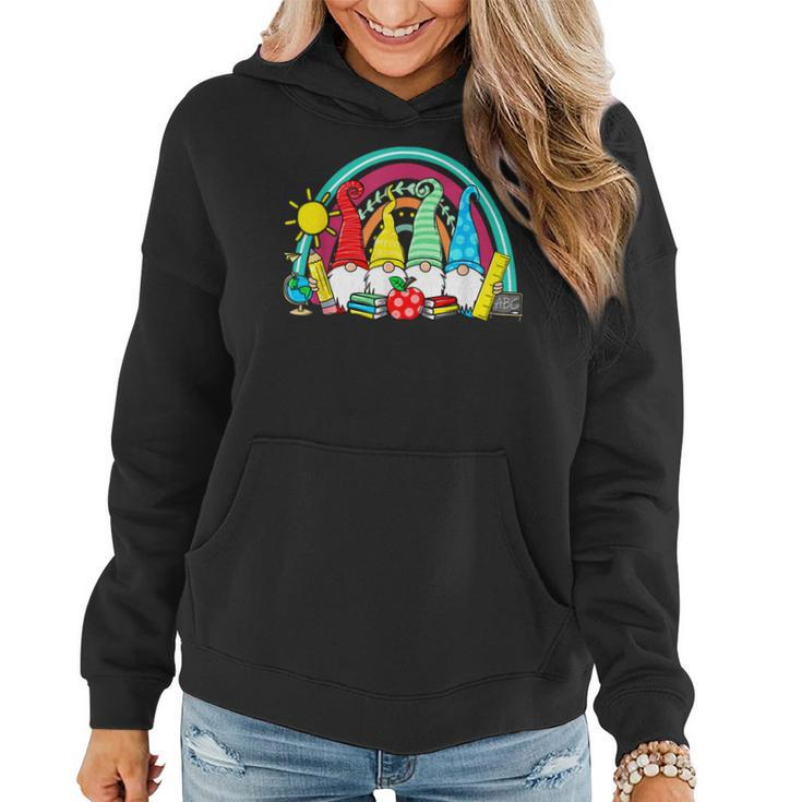 Funny Gnomes Happy First Day Teachers Student Back To School  Women Hoodie