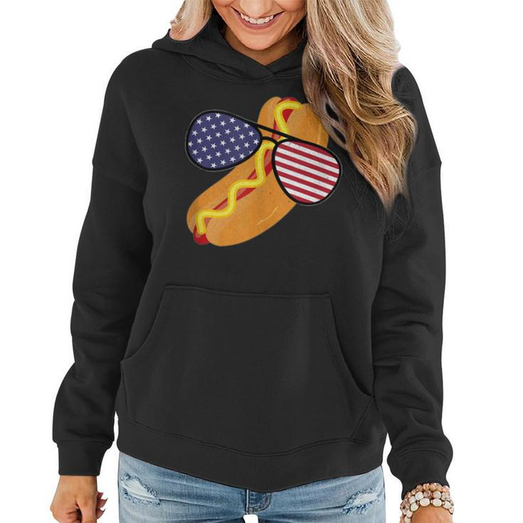Funny Hot Dog Glasses 4Th Of July Usa Patriotic Hot Dog Flag Women Hoodie