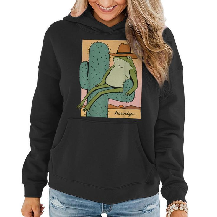 Funny Howdy Cactus Frog Hat  Meme Cute  Women Hoodie
