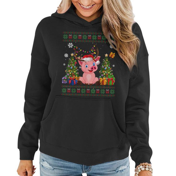 Pig Lovers Cute Pig Santa Hat Ugly Christmas Sweater Women Hoodie