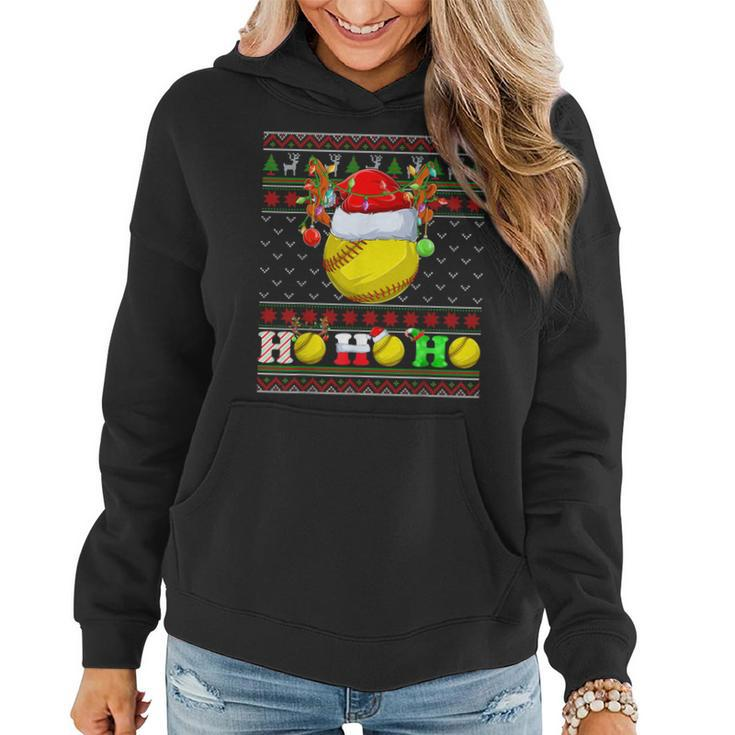 Softball Ball Xmas Tree Lights Ugly Christmas Sweater Women Hoodie
