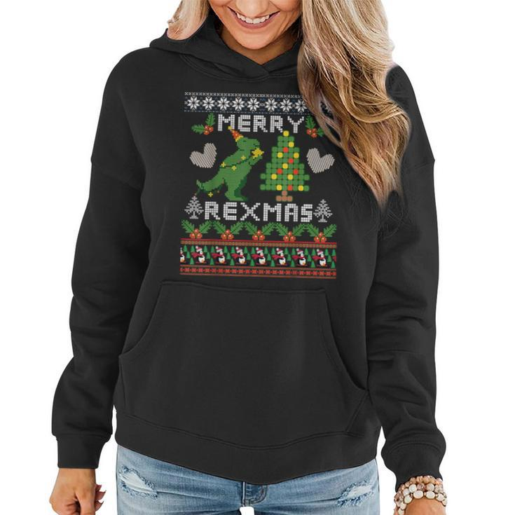 T-Rex Ugly Christmas Sweater Merry Rexmas Family Women Hoodie