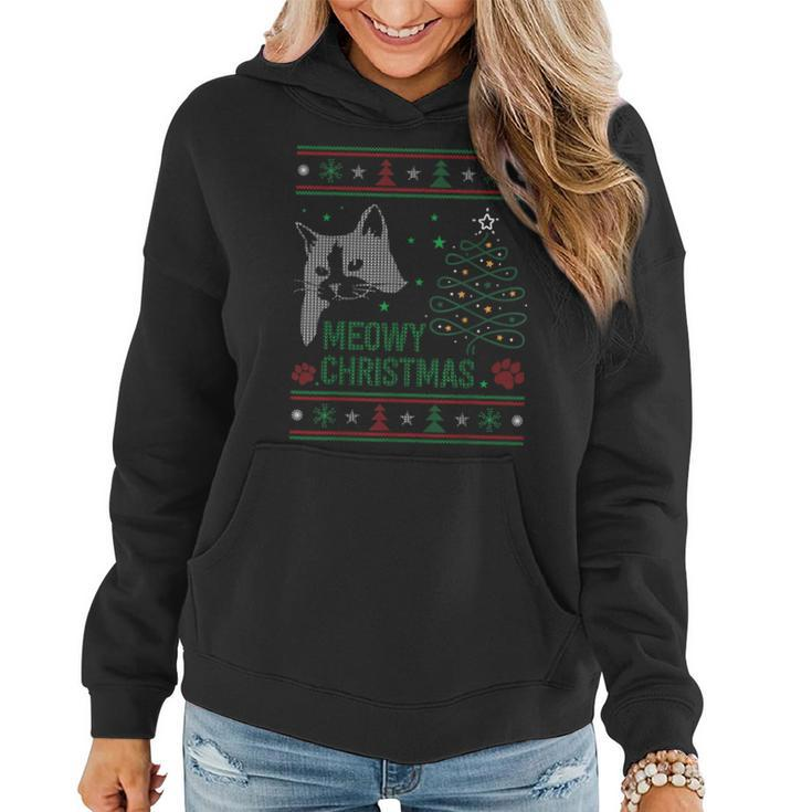 Ugly Christmas Sweater Meowy Catmas Merry Catmas Xmas Women Hoodie