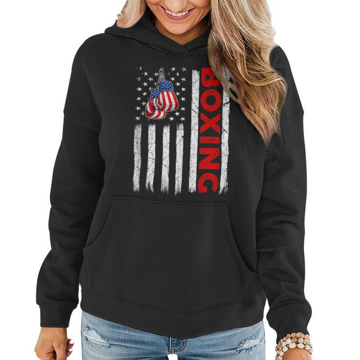 Funny Usa American Flag Boxing Patriotic 4Th Of July Women Hoodie