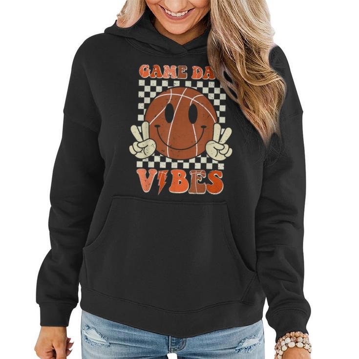 Game Day Vibes Basket Ball Retro Smile Face Sport Girl Women Hoodie