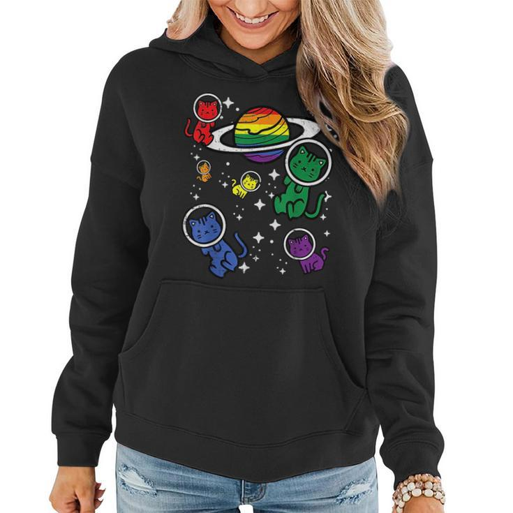 Gay Cats In Space Rainbow Pride Month Lgbtq Ally Women Girls Women Hoodie