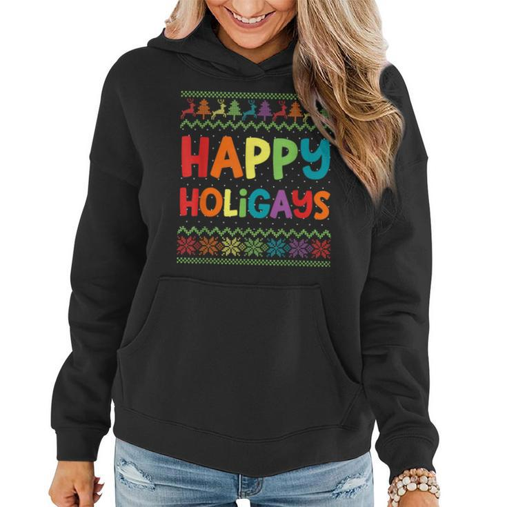 Gay Christmas Lgbt Happy Holigays Ugly Rainbow Party Women Hoodie