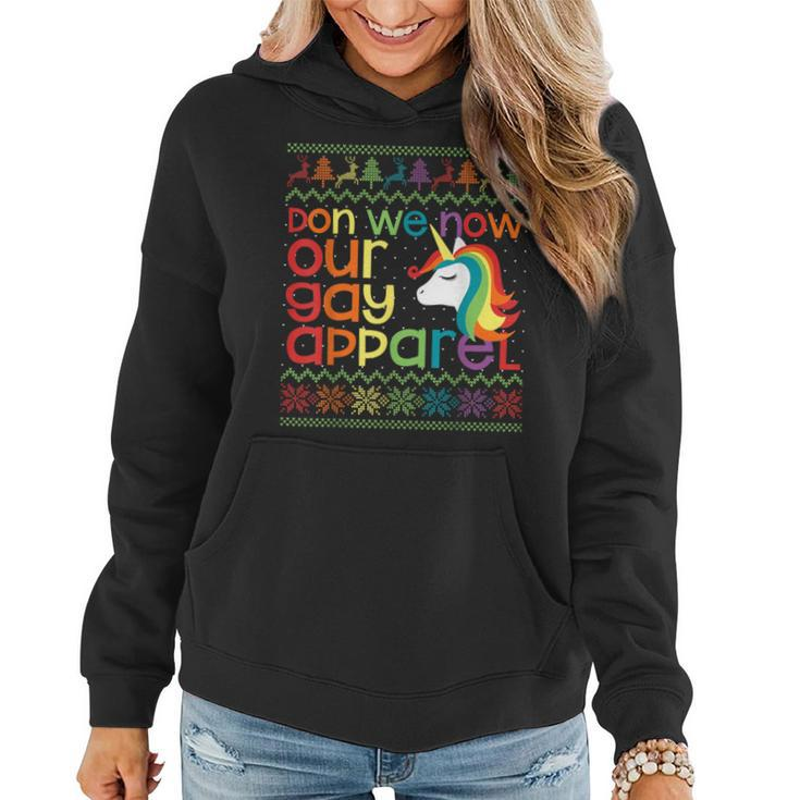 Gay Christmas Rainbow Unicorn Don We Now Our Gay Apparel Women Hoodie