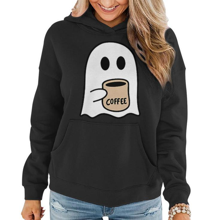 Ghost Drinking Coffee Funny Halloween Costume Coffee Lover  Women Hoodie