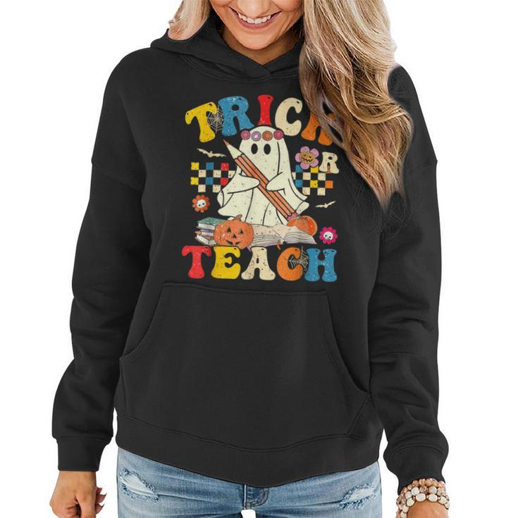 Ghost Trick Or Teach Retro Teacher Halloween Costume Women Hoodie