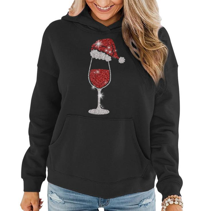 Glass Red Wine Santas Hat Xmas Clothes Pjs Outfit Christmas Women Hoodie